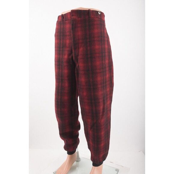 Vintage 1950s Woolrich Mens Hunting Pants Joggers Red Plaid Wool 34 Waist - Picture 3 of 7